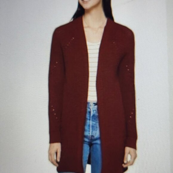 Love Ellie Anna Pointelle Detail Cardigan/Reddish-brown Size Small NWOT - Picture 1 of 11